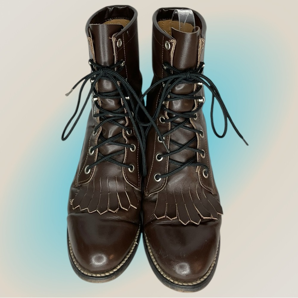 Diamond J Women's Brown Leather Kilties Boots with Laces Size 6.5